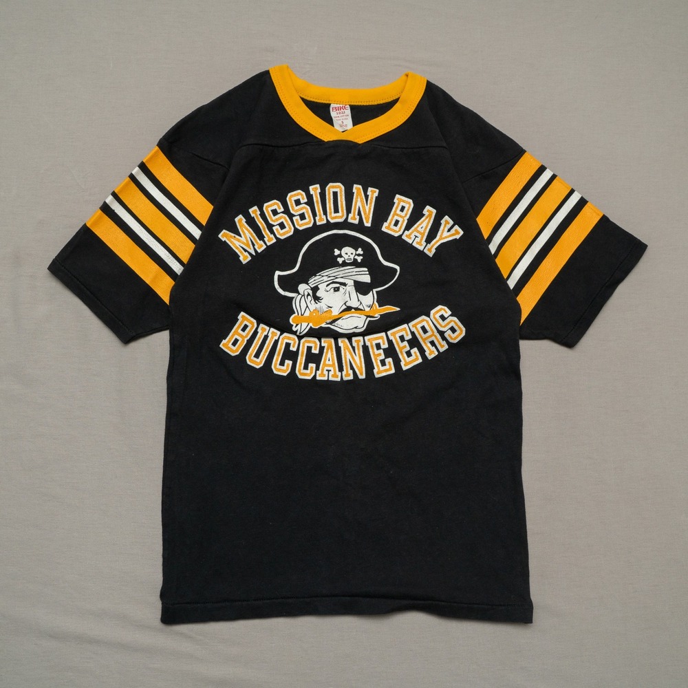 Vintage 70s Mission Bay‎ Buccaneers Cotton Jersey T Shirt Pirate Adult S Black